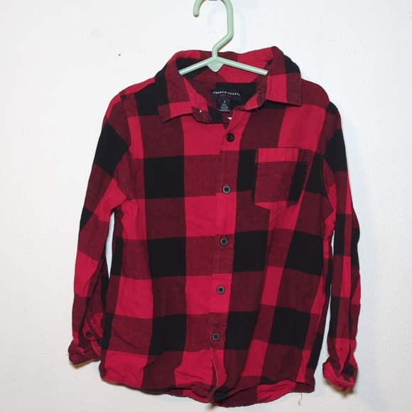 3 for $10 Bundle Sale! French Toast Red + Black Buffalo Plaid Flannel Shirt Sz 7 - Picture 1 of 3